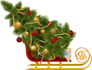 a christmas tree in a sleigh